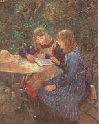 Fritz von Uhde Two daughters in the garden Spain oil painting artist